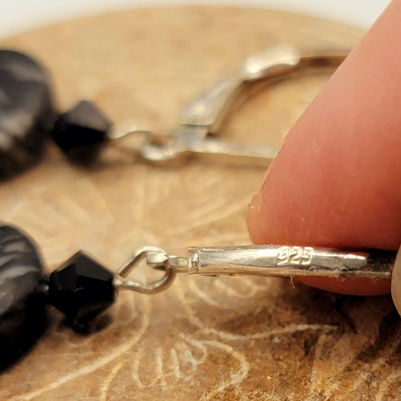 925 Sterling Silver Zebra Jasper Dangle Earrings - Picture 2 of 4